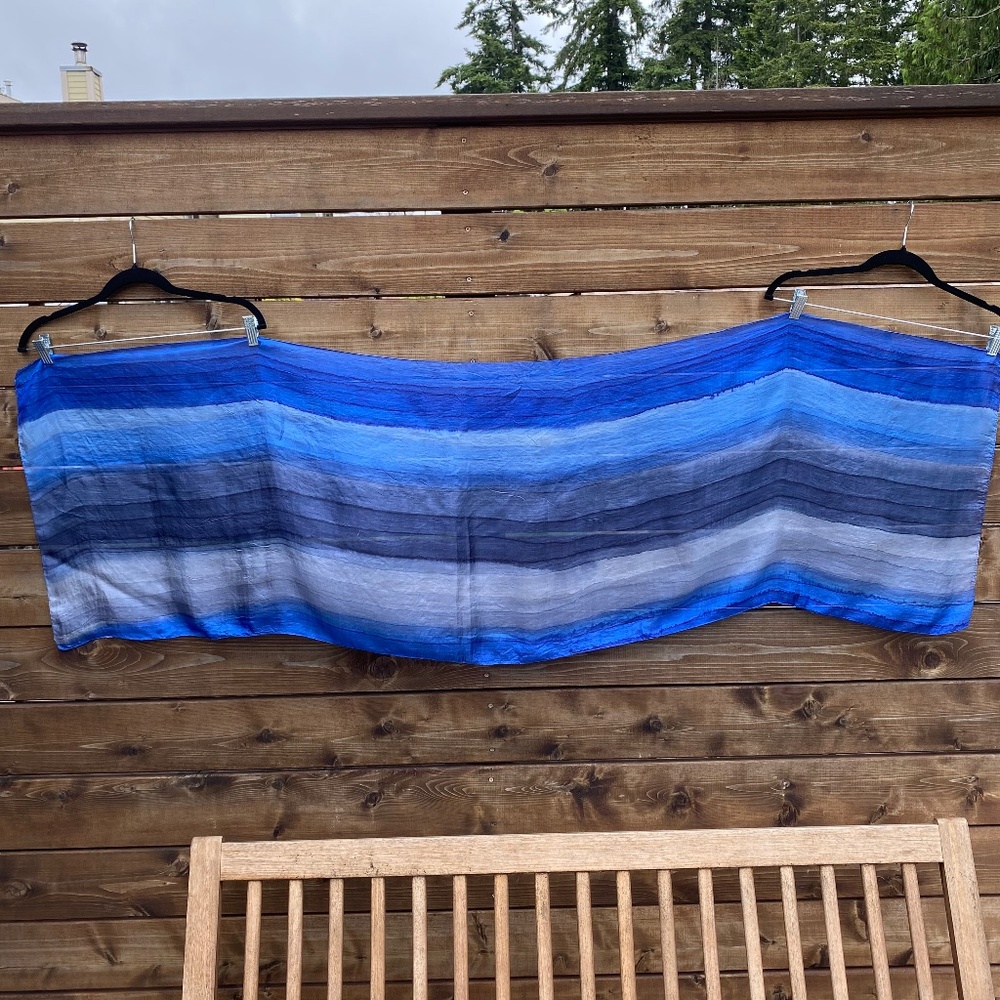 Rectangle Silk Scarf Blues to Grey Stripes